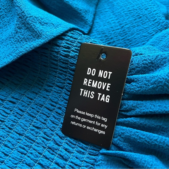 NWT Express Smocked Ruffle Off The Shoulder Dress- Size XS, Blue/Teal - Picture 9 of 11